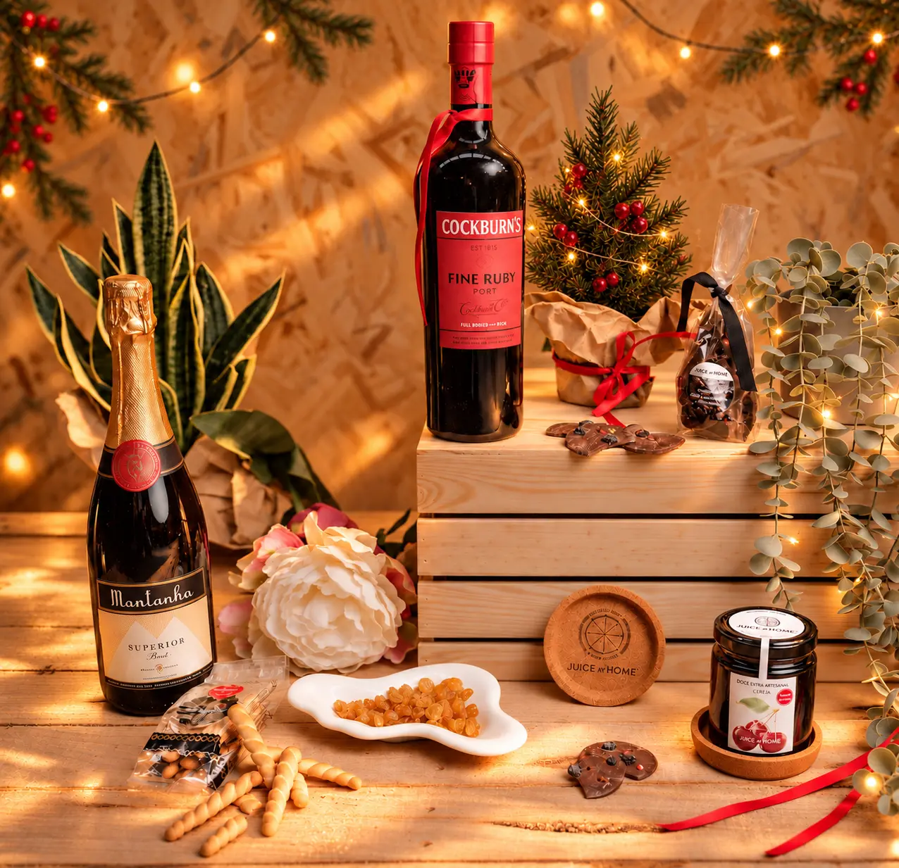 GiftBox Vinho do Porto e Espumante. Cabaz Gourmet